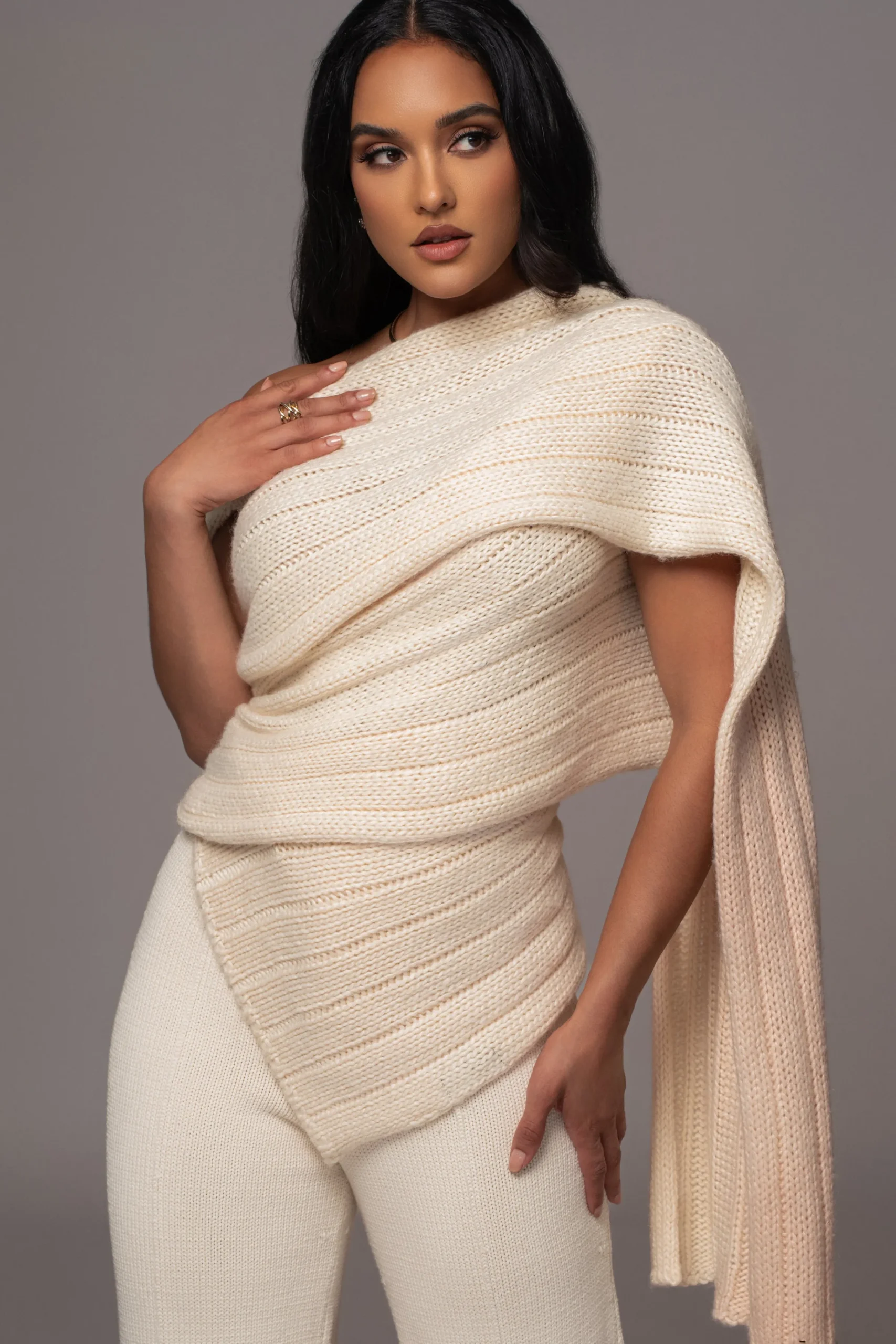 JLUXLABEL Ivory Soft Life Cable Knit Sweater Top