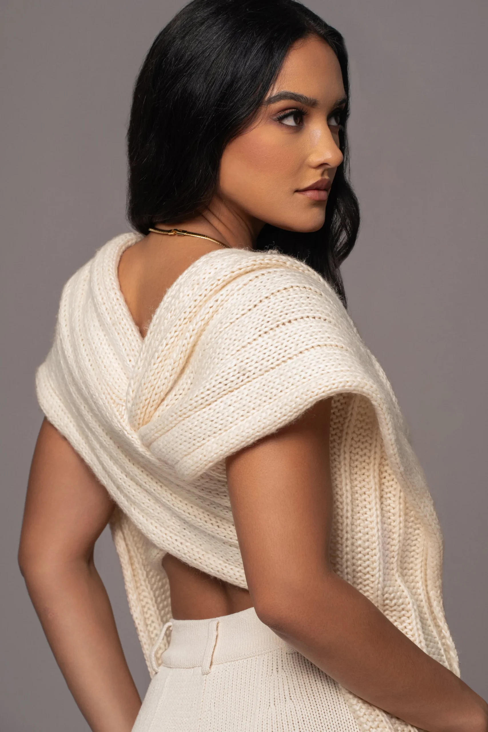 JLUXLABEL Ivory Soft Life Cable Knit Sweater Top