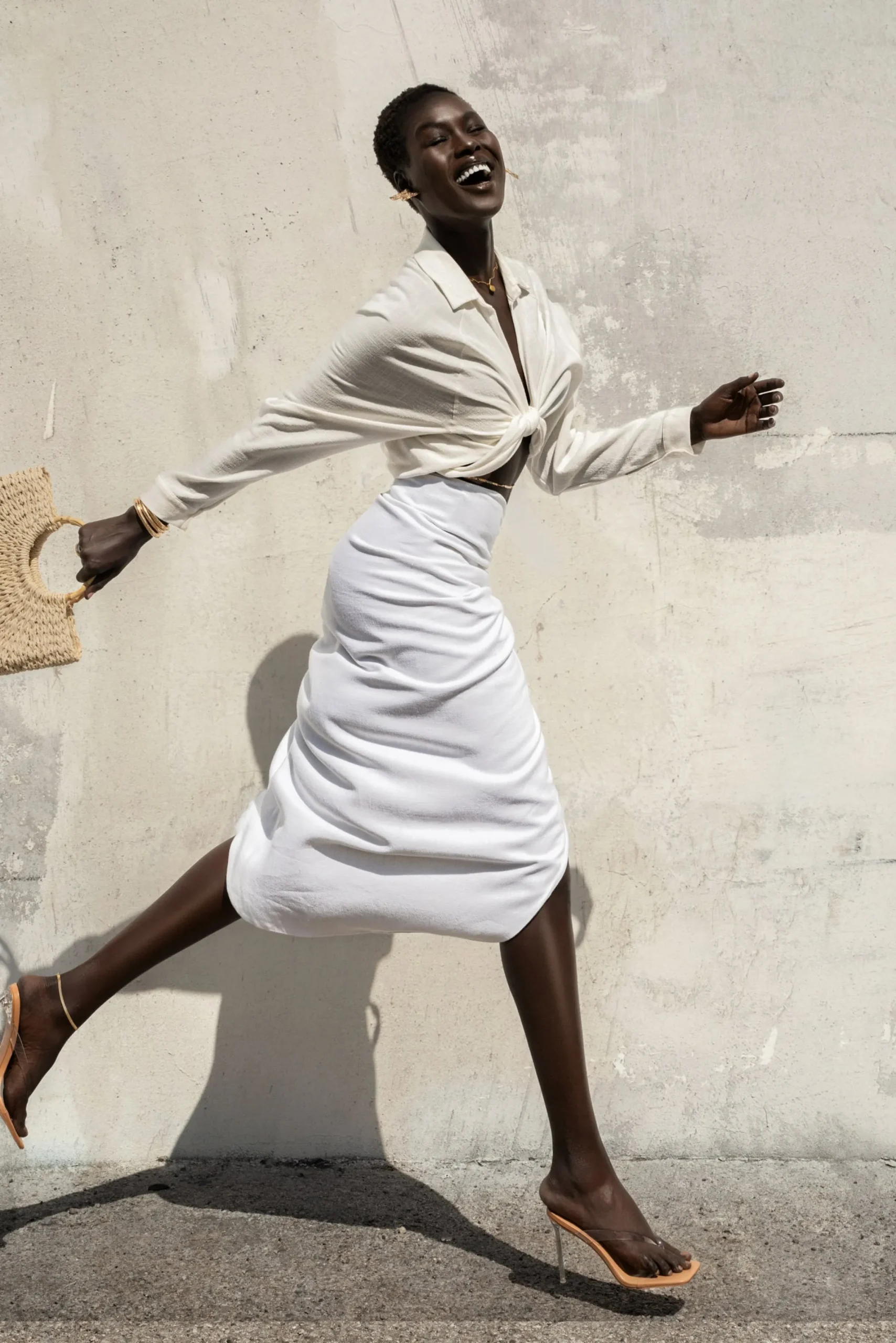 JLUXLABEL Ivory Soho Front Tied Woven Top