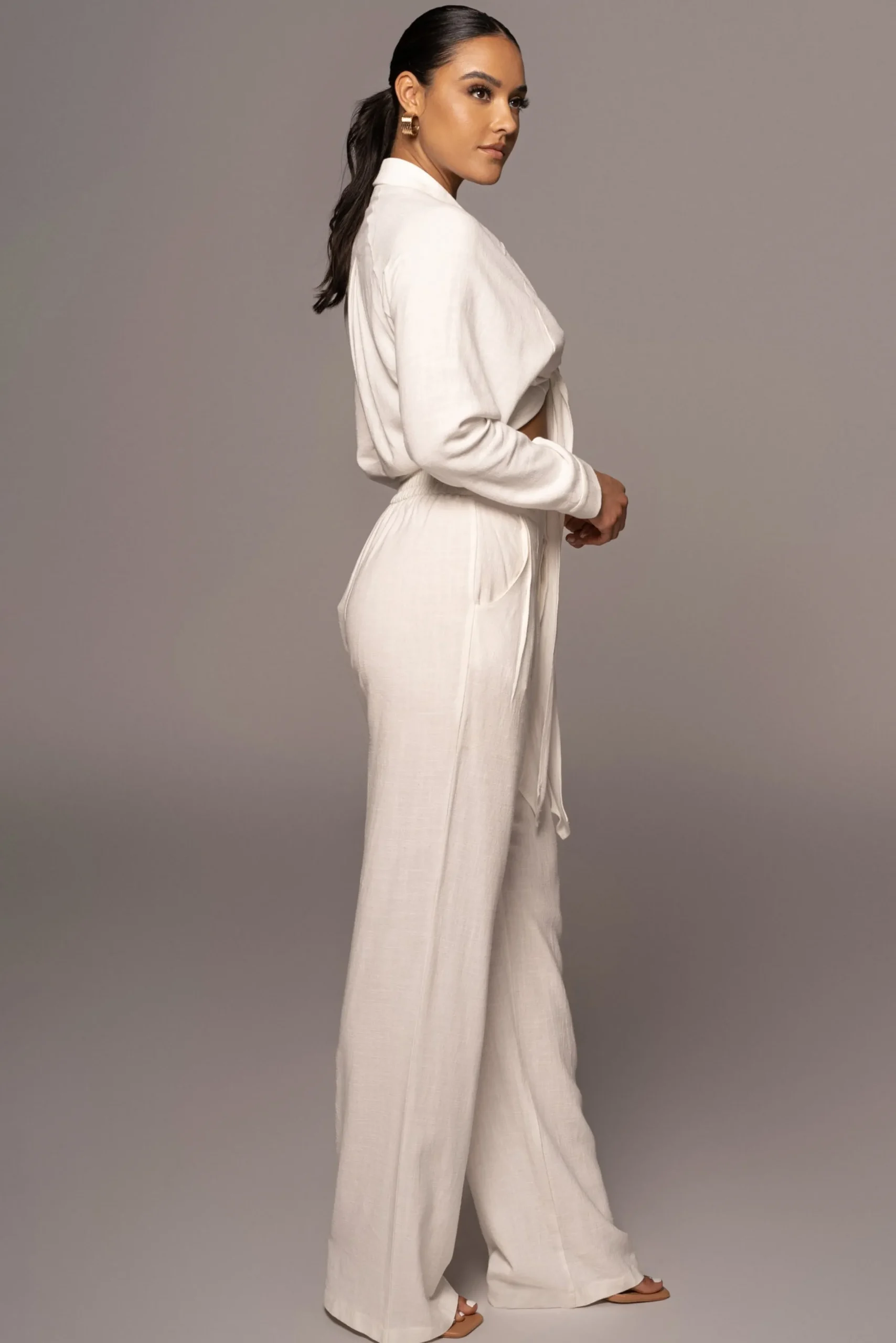 JLUXLABEL Ivory Soho Front Tied Woven Top