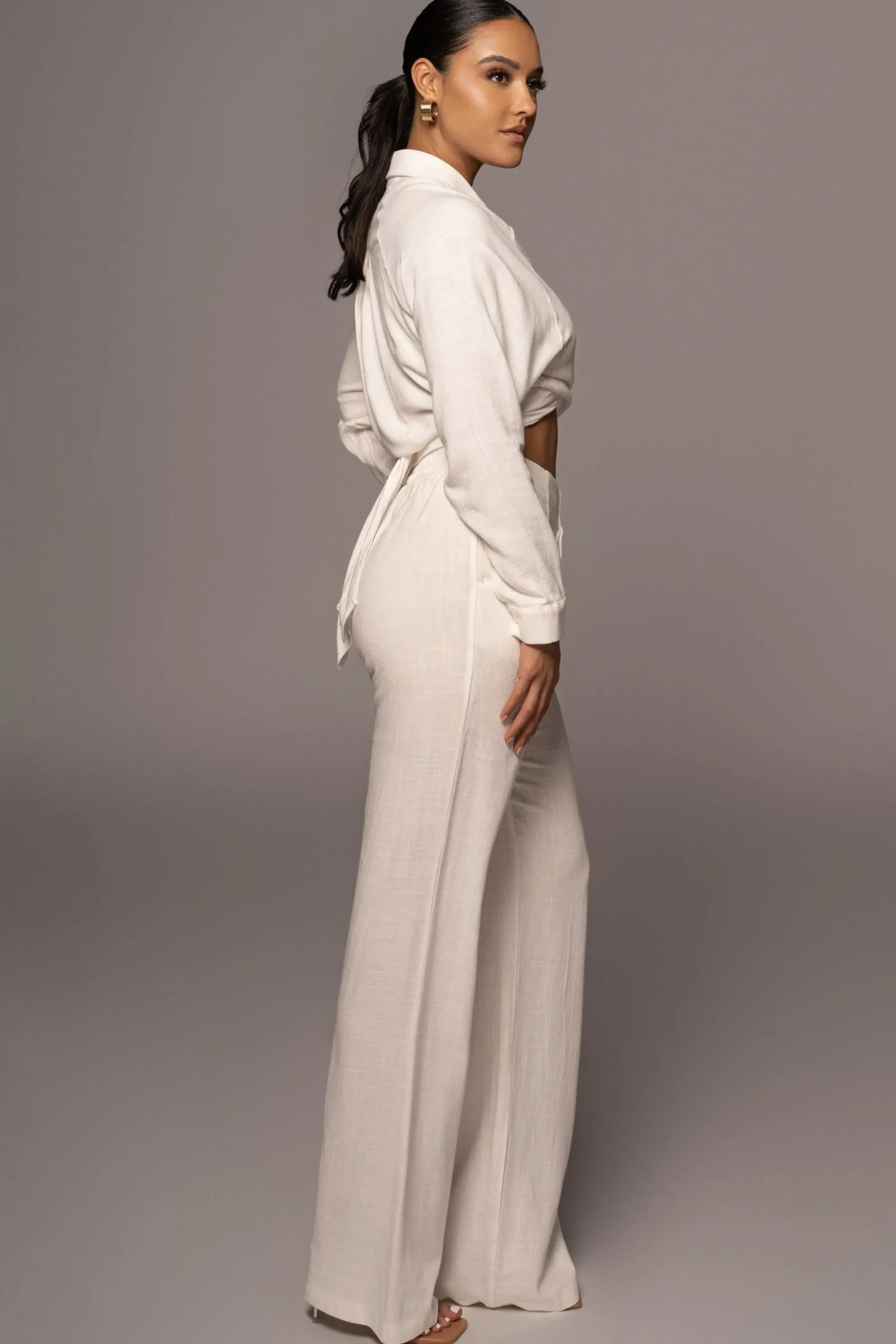 JLUXLABEL Ivory Soho Front Tied Woven Top