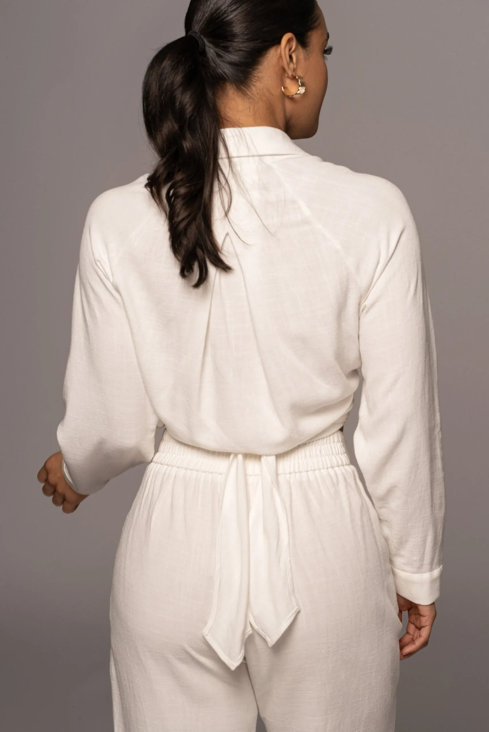 JLUXLABEL Ivory Soho Front Tied Woven Top