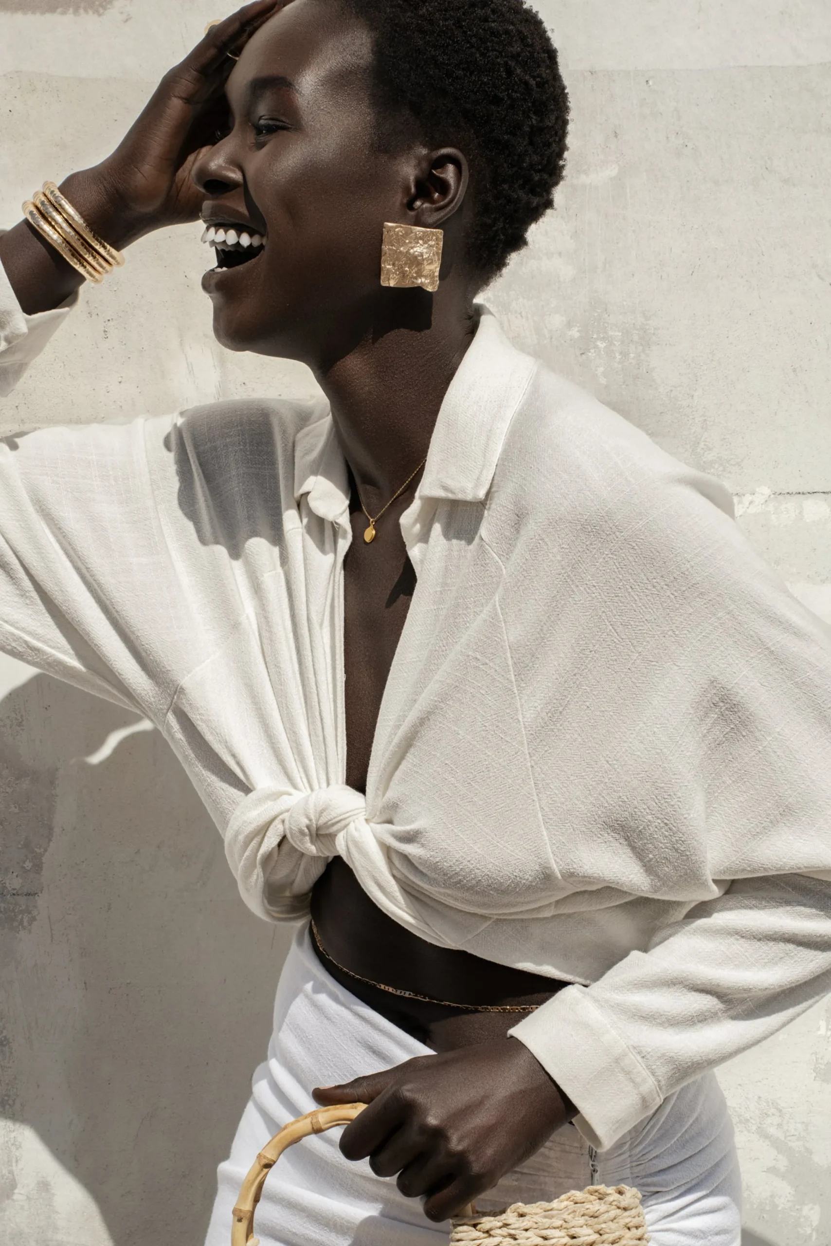 JLUXLABEL Ivory Soho Front Tied Woven Top