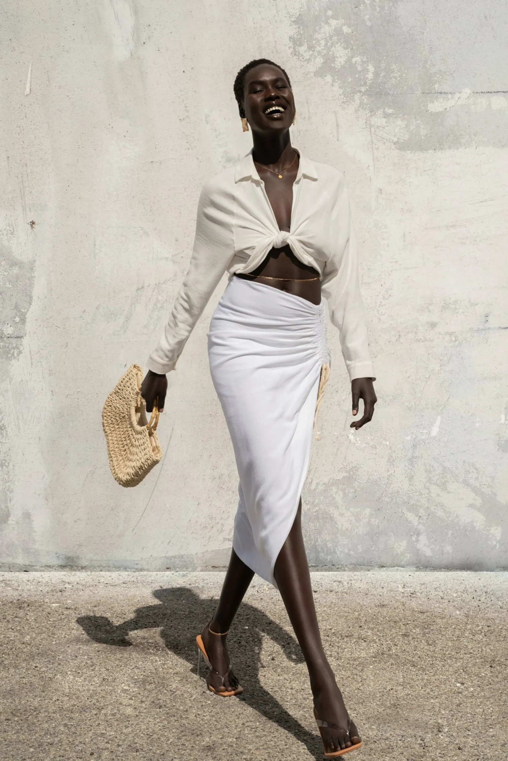 JLUXLABEL Ivory Soho Front Tied Woven Top