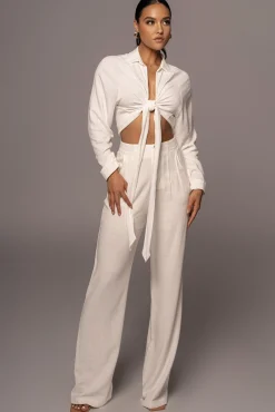 JLUXLABEL Ivory Soho Front Tied Woven Top