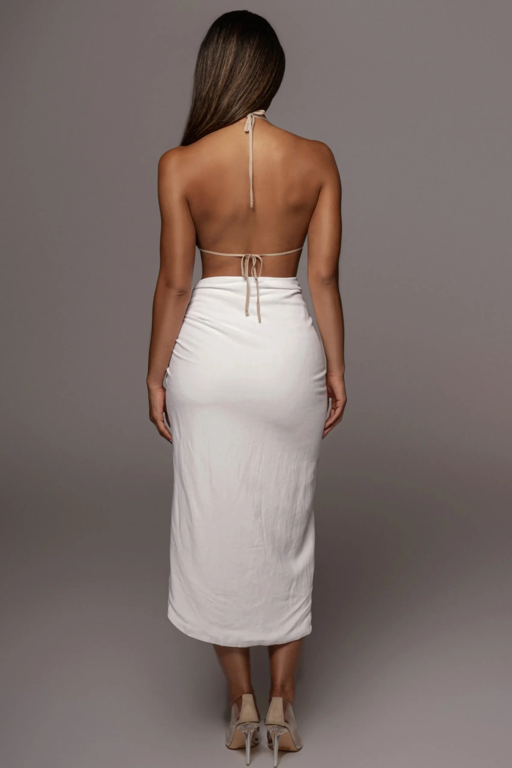 JLUXLABEL Ivory Spring Ruched Linen Skirt