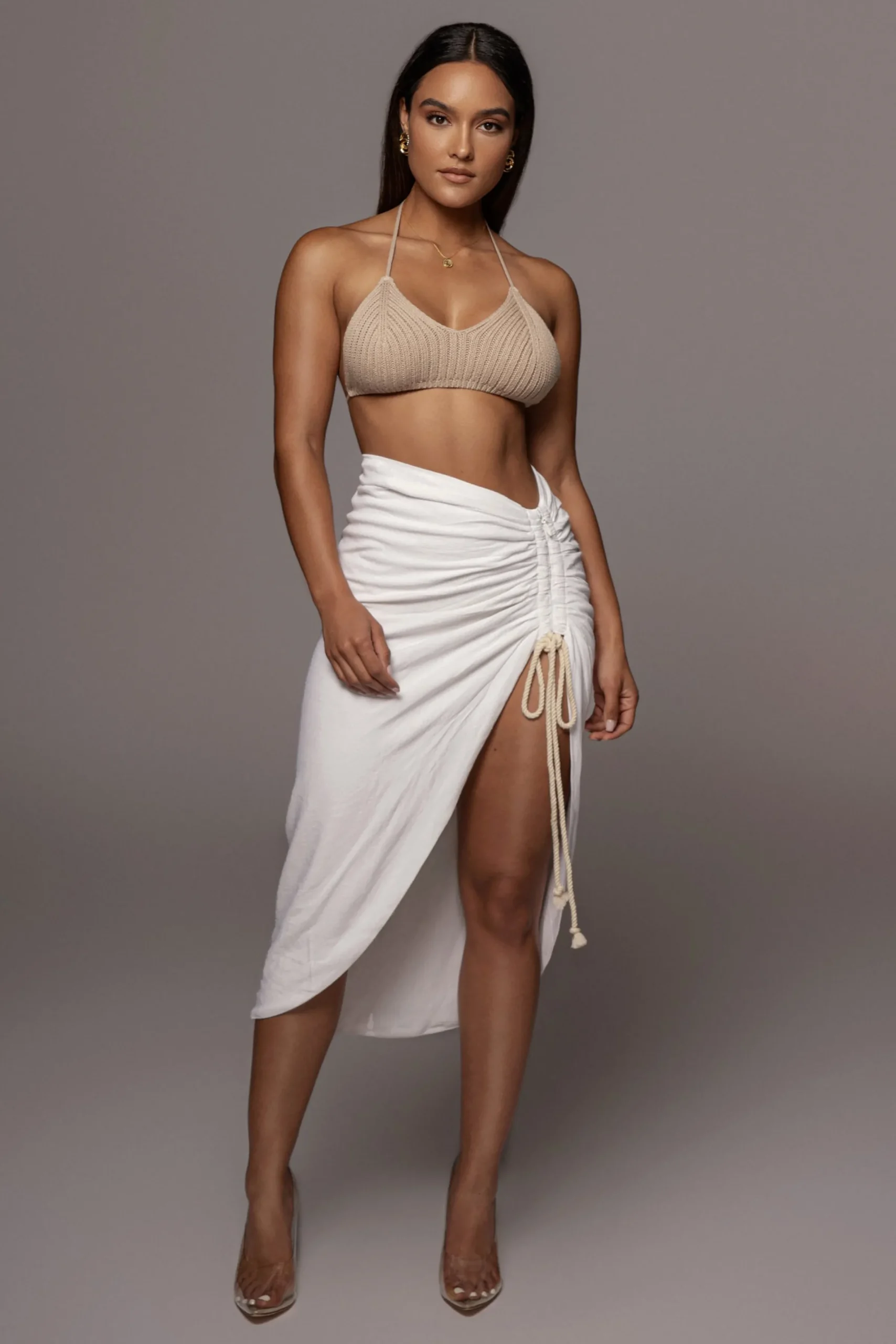 JLUXLABEL Ivory Spring Ruched Linen Skirt