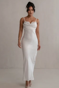 JLUXLABEL Ivory Unveiled Satin Maxi Dress
