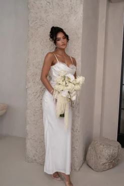 JLUXLABEL Ivory Unveiled Satin Maxi Dress