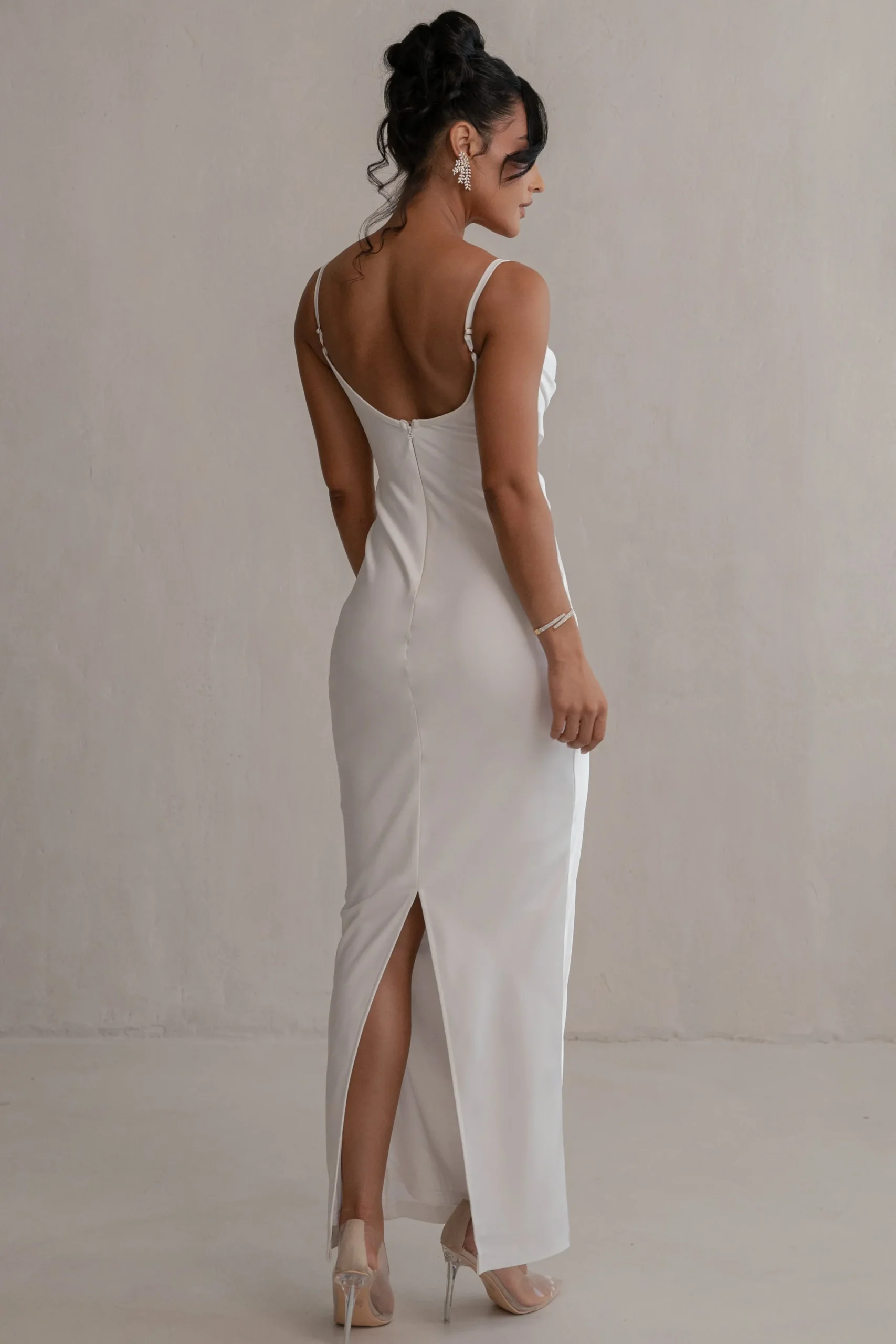 JLUXLABEL Ivory Unveiled Satin Maxi Dress