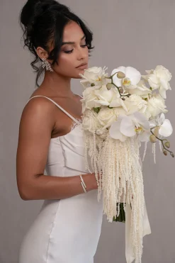 JLUXLABEL Ivory Unveiled Satin Maxi Dress