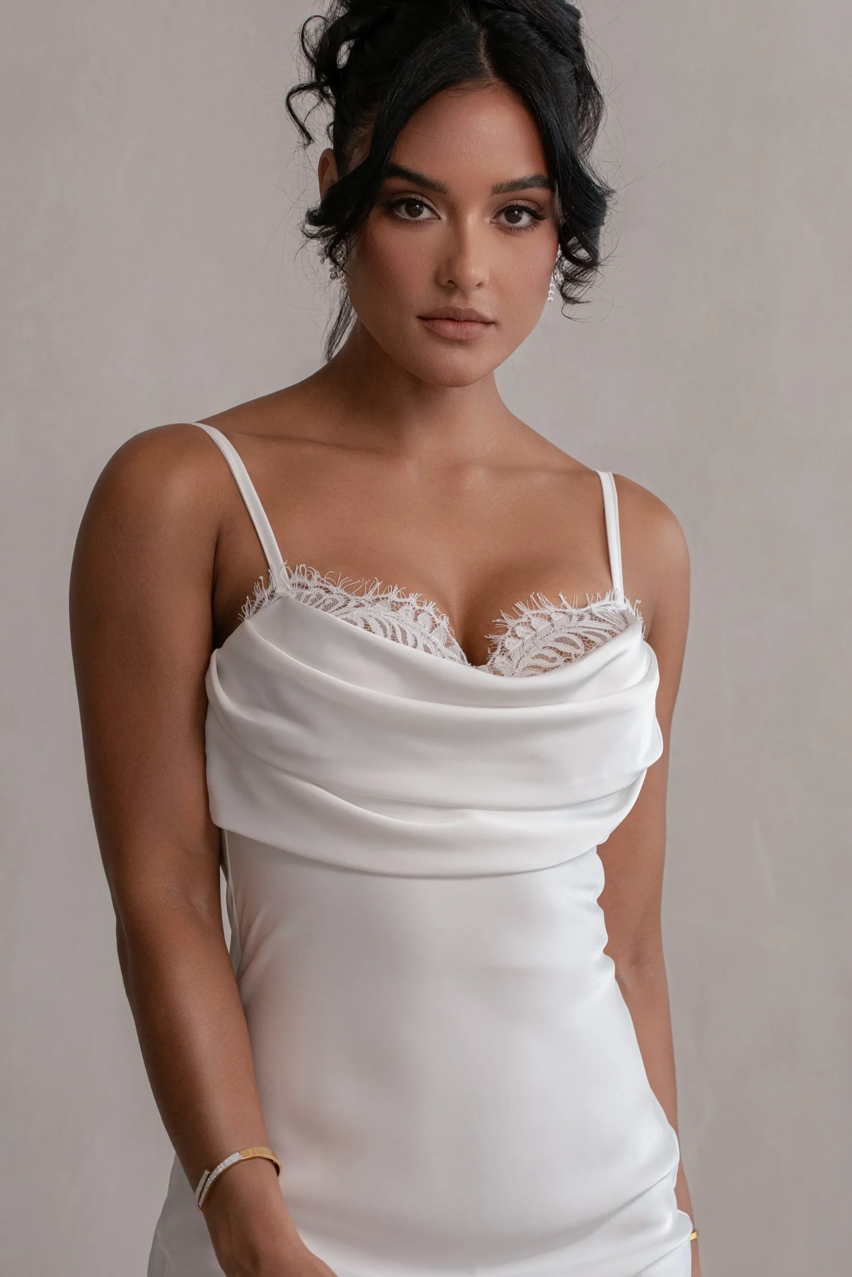 JLUXLABEL Ivory Unveiled Satin Maxi Dress