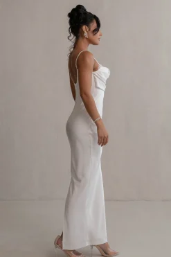 JLUXLABEL Ivory Unveiled Satin Maxi Dress