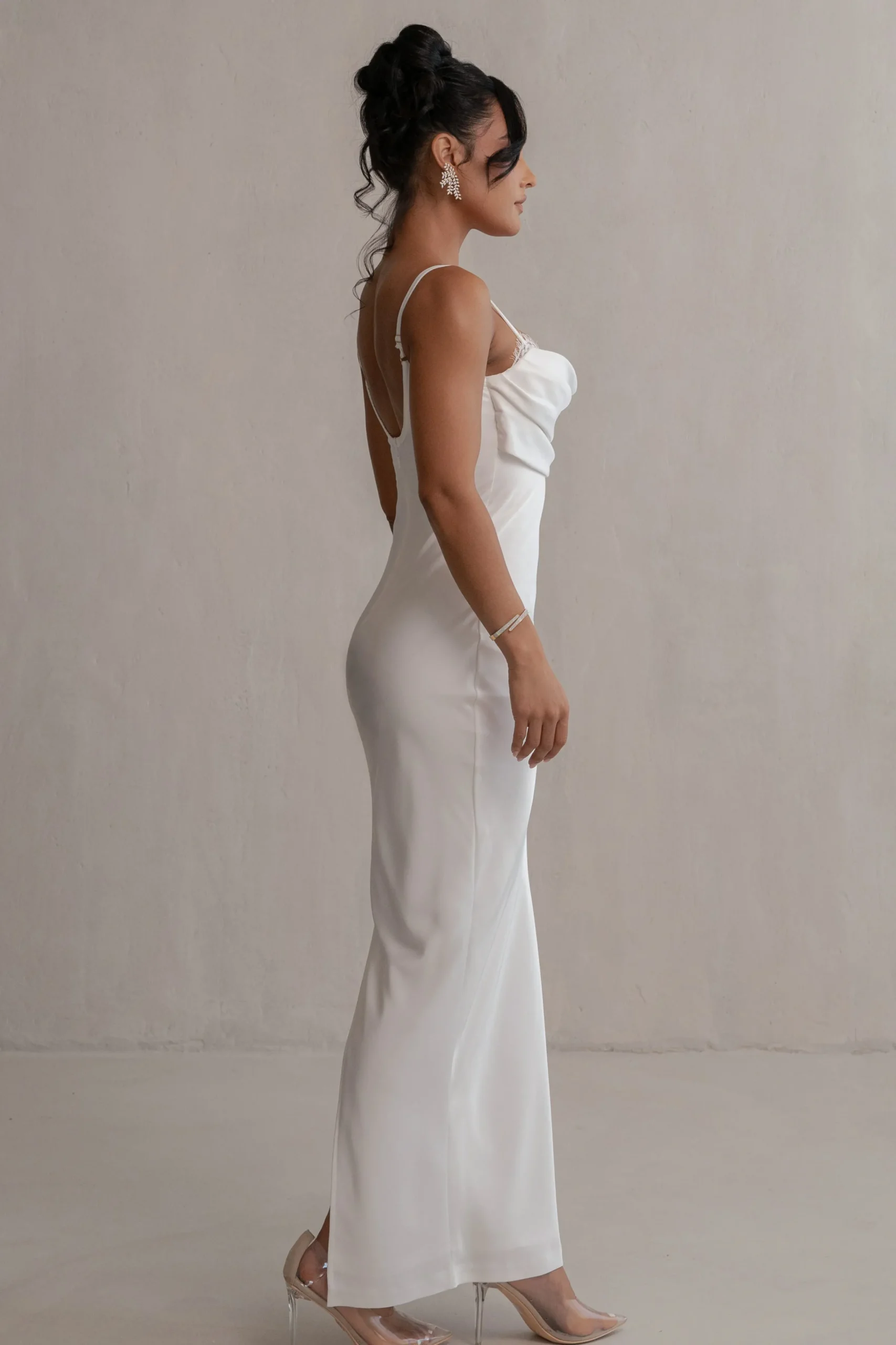 JLUXLABEL Ivory Unveiled Satin Maxi Dress