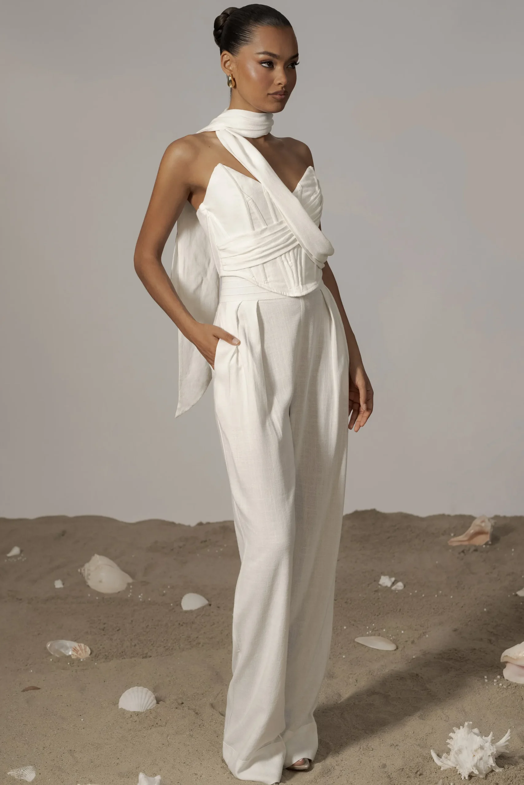 JLUXLABEL Ivory Villa Views Linen Trousers