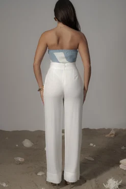 JLUXLABEL Ivory Villa Views Linen Trousers