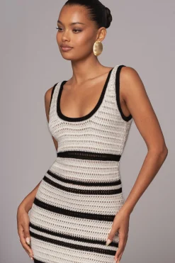 JLUXLABEL Ivory/Black Destiny Knit Maxi Dress