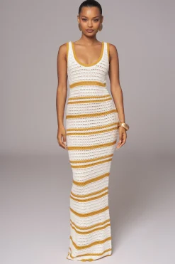 JLUXLABEL Ivory/Yellow Destiny Knit Maxi Dress