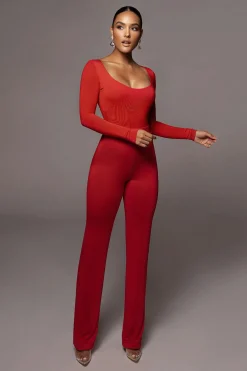 JLUXLABEL Jluxbasix Red Bethie Scoop Long Sleeve Bodysuit