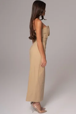 JLUXLABEL Khaki Asymmetric Belted Midi Dress
