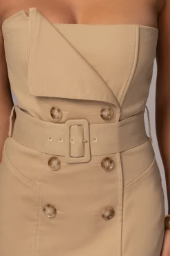 JLUXLABEL Khaki Asymmetric Belted Midi Dress