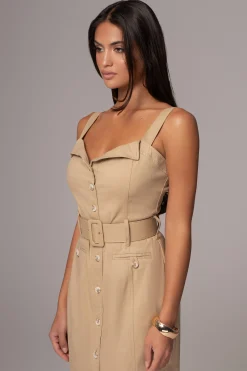 JLUXLABEL Khaki Forever Summer Belted Dress