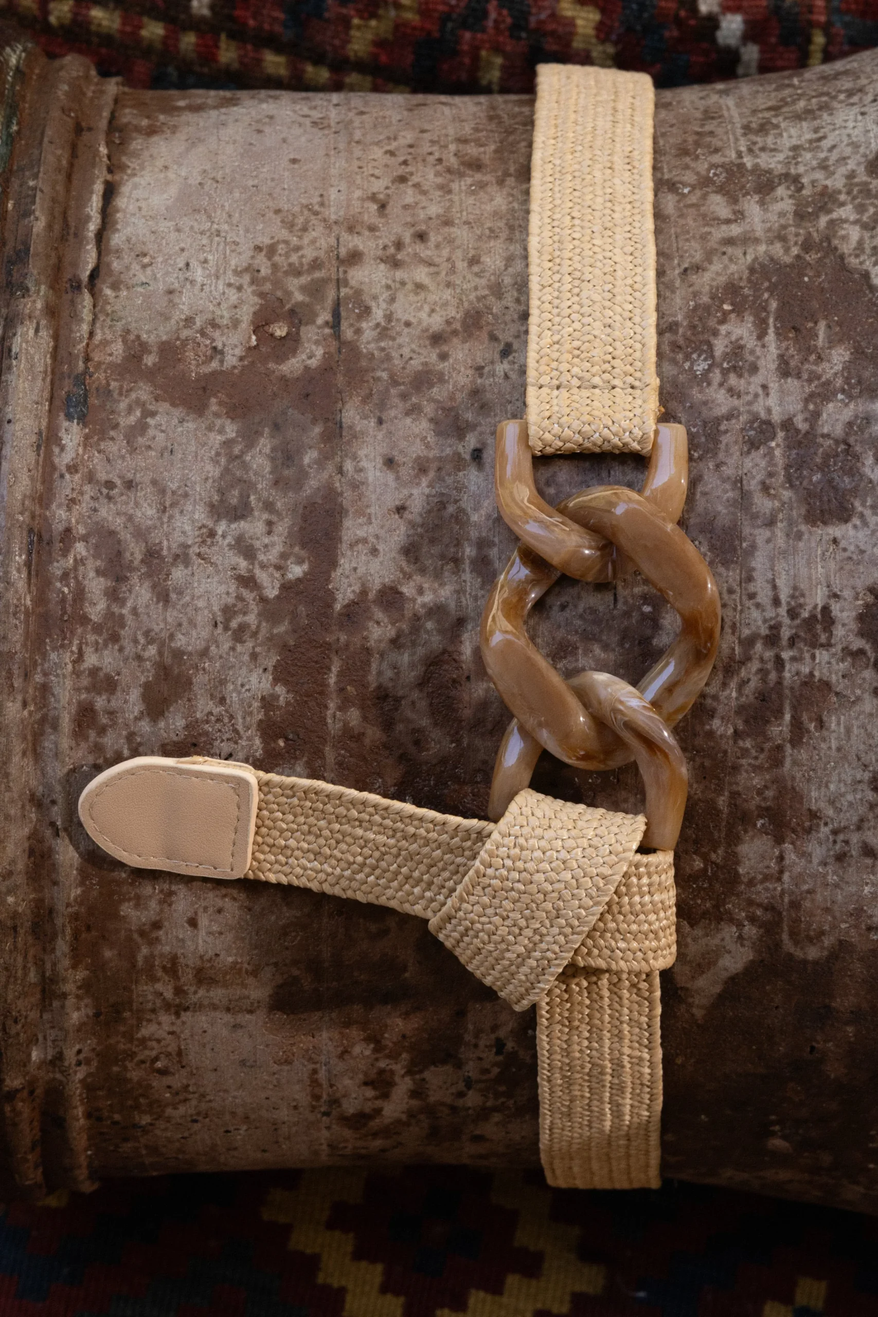JLUXLABEL Khaki Marble Buckle Woven Belt
