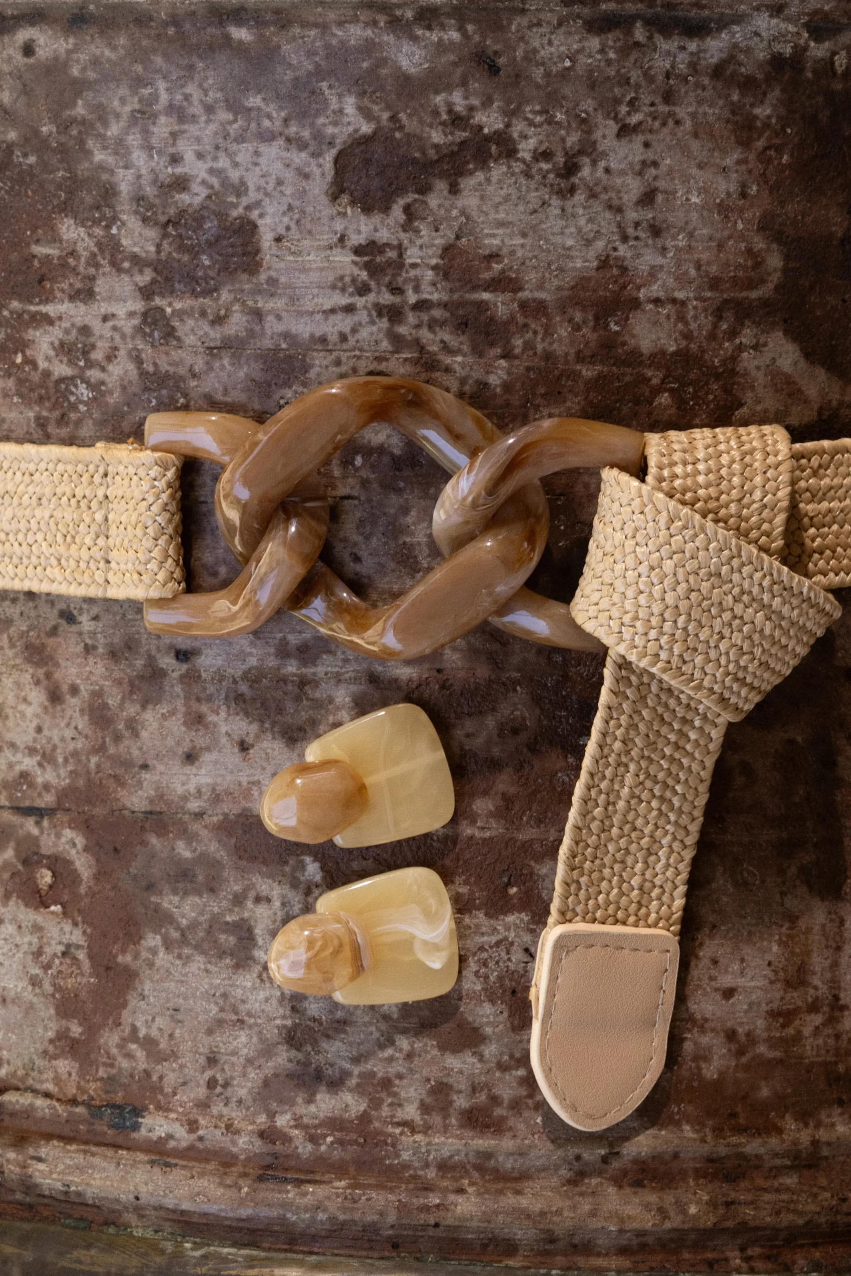 JLUXLABEL Khaki Marble Buckle Woven Belt
