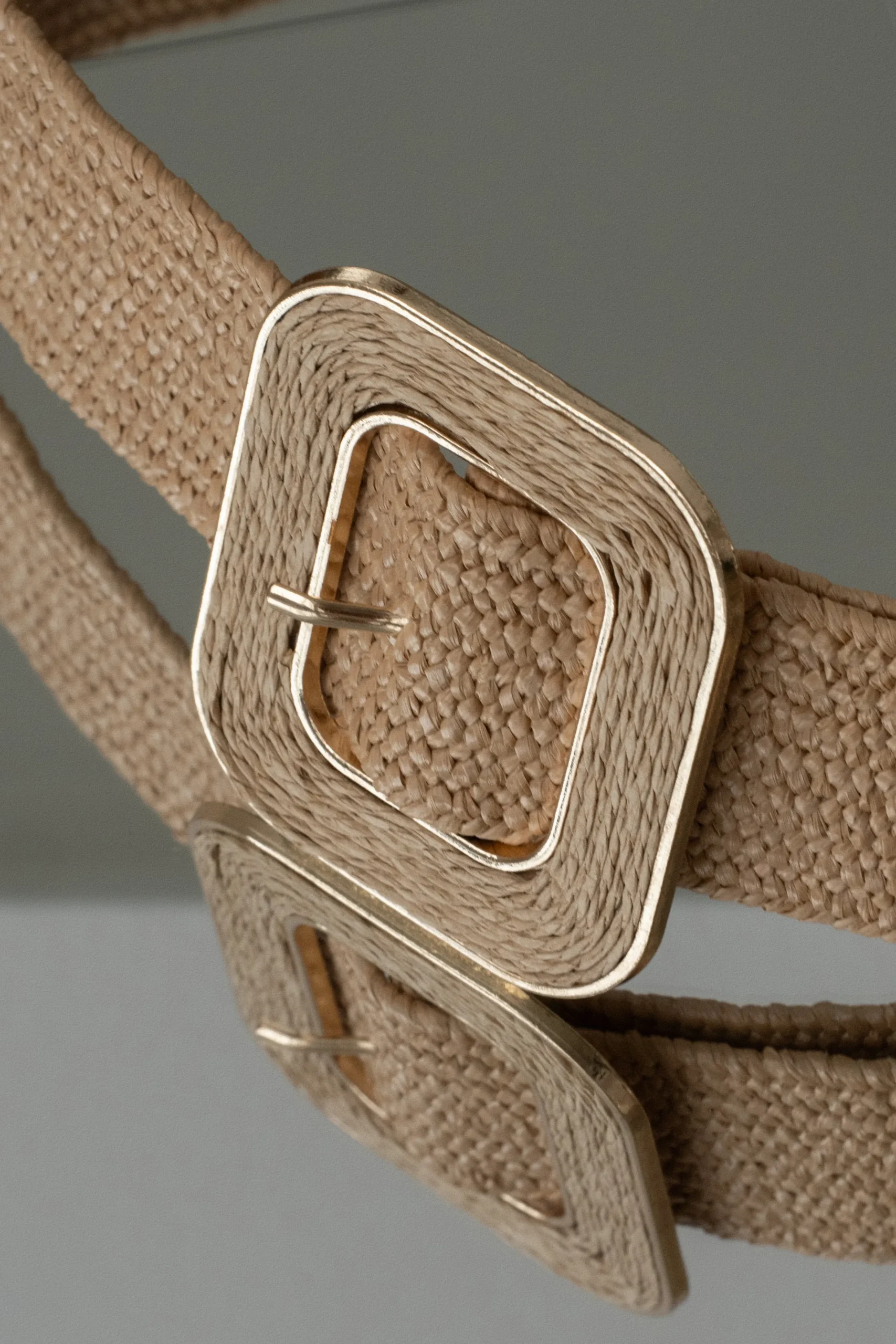 JLUXLABEL Khaki Square Buckle Woven Belt
