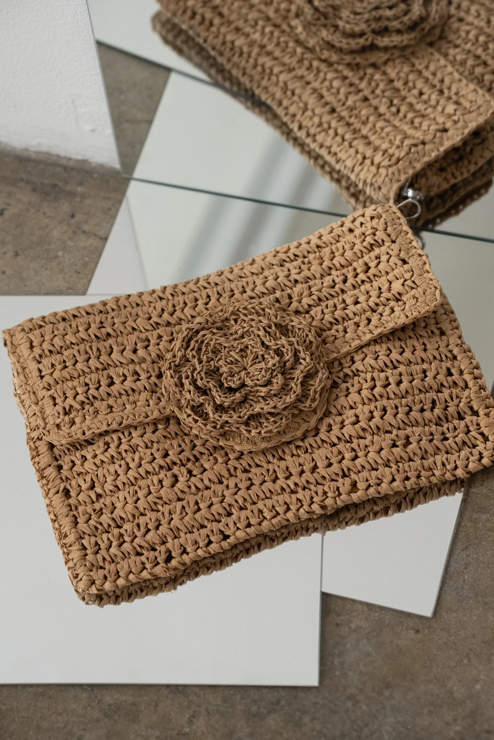 JLUXLABEL Khaki Woven Rose Clutch
