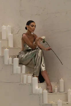 JLUXLABEL Light Gold Heart of Gold Maxi Dress