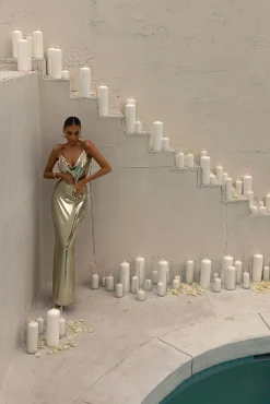 JLUXLABEL Light Gold Heart of Gold Maxi Dress