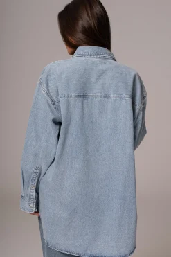 JLUXLABEL Light Wash Denim Brandi Oversized Button Up