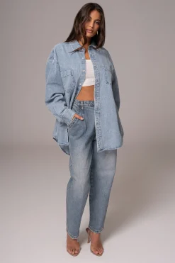 JLUXLABEL Light Wash Denim Brandi Oversized Button Up