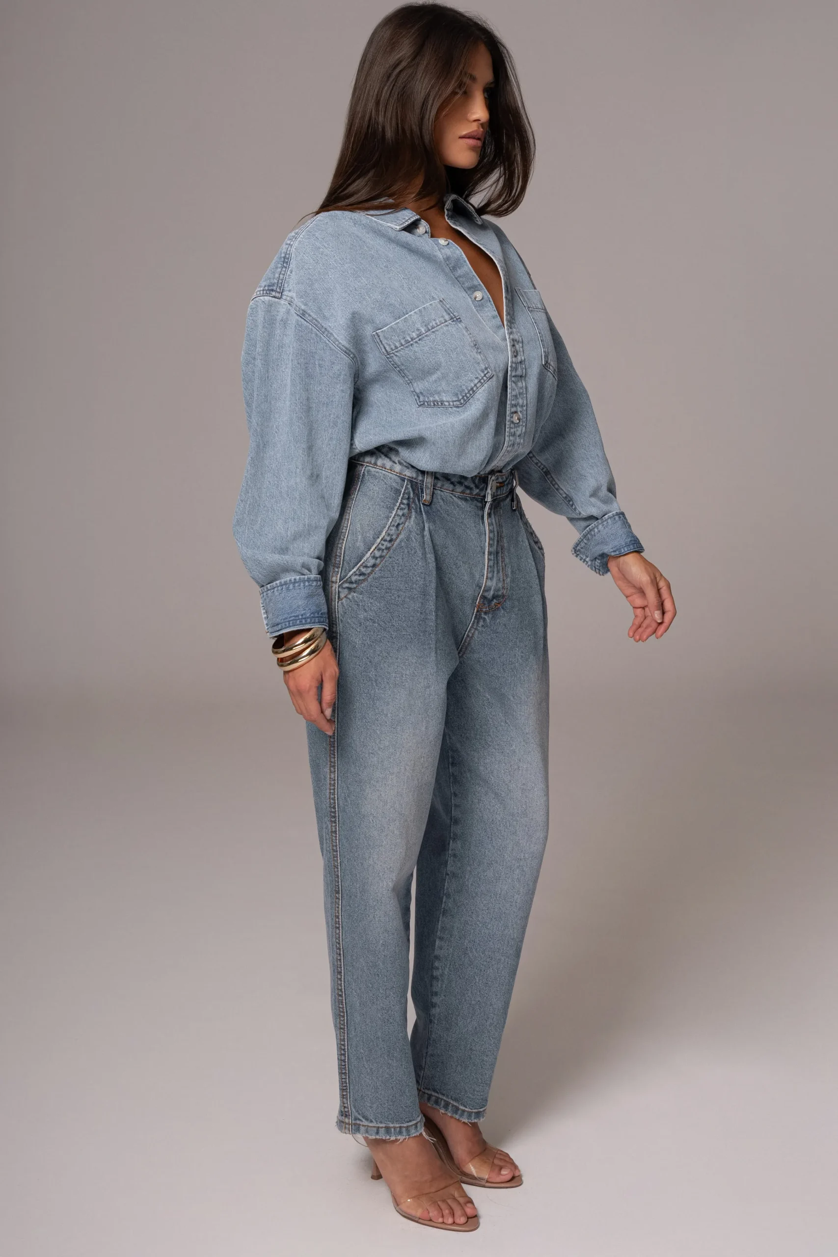 JLUXLABEL Light Wash Denim Brandi Oversized Button Up