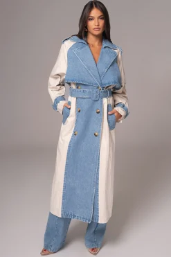 JLUXLABEL Light Wash Denim Leighton Belted Contrast Coat
