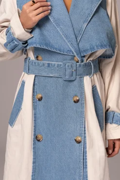 JLUXLABEL Light Wash Denim Leighton Belted Contrast Coat