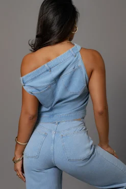 JLUXLABEL Light Wash Shanice Denim Top
