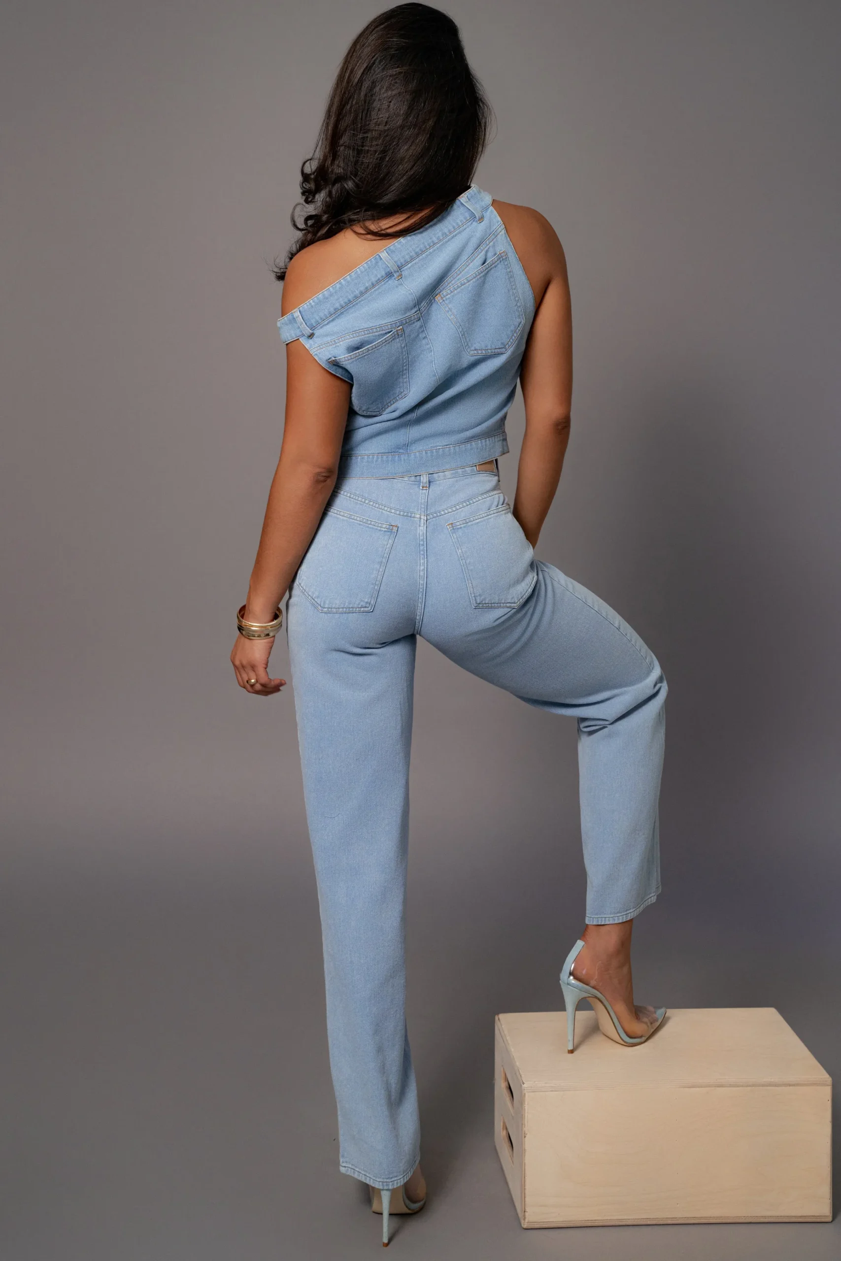 JLUXLABEL Light Wash Shanice Denim Top