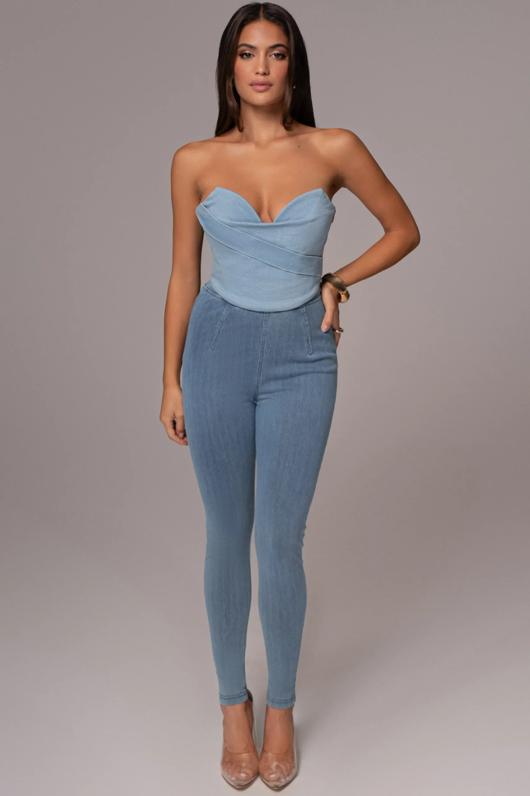 JLUXLABEL Light Wash Teyana Denim Bustier