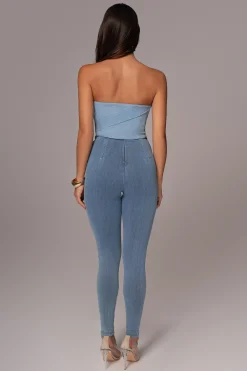 JLUXLABEL Light Wash Teyana Denim Bustier