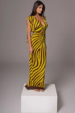 JLUXLABEL Lime Print Occasion Print Maxi Dress