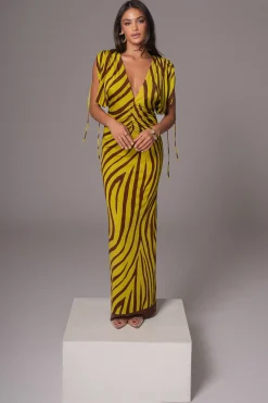 JLUXLABEL Lime Print Occasion Print Maxi Dress