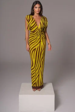 JLUXLABEL Lime Print Occasion Print Maxi Dress