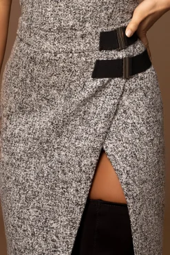 JLUXLABEL Lt. Grey Gisele Tweed Slit Skirt