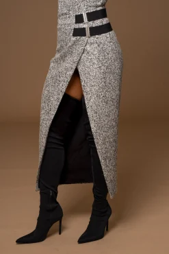 JLUXLABEL Lt. Grey Gisele Tweed Slit Skirt