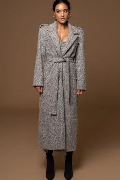 JLUXLABEL Lt. Grey Savannah Belted Tweed Coat