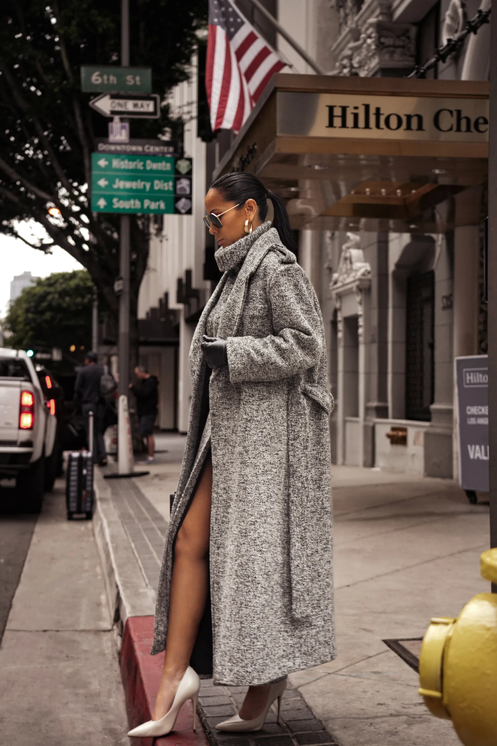 JLUXLABEL Lt. Grey Savannah Belted Tweed Coat