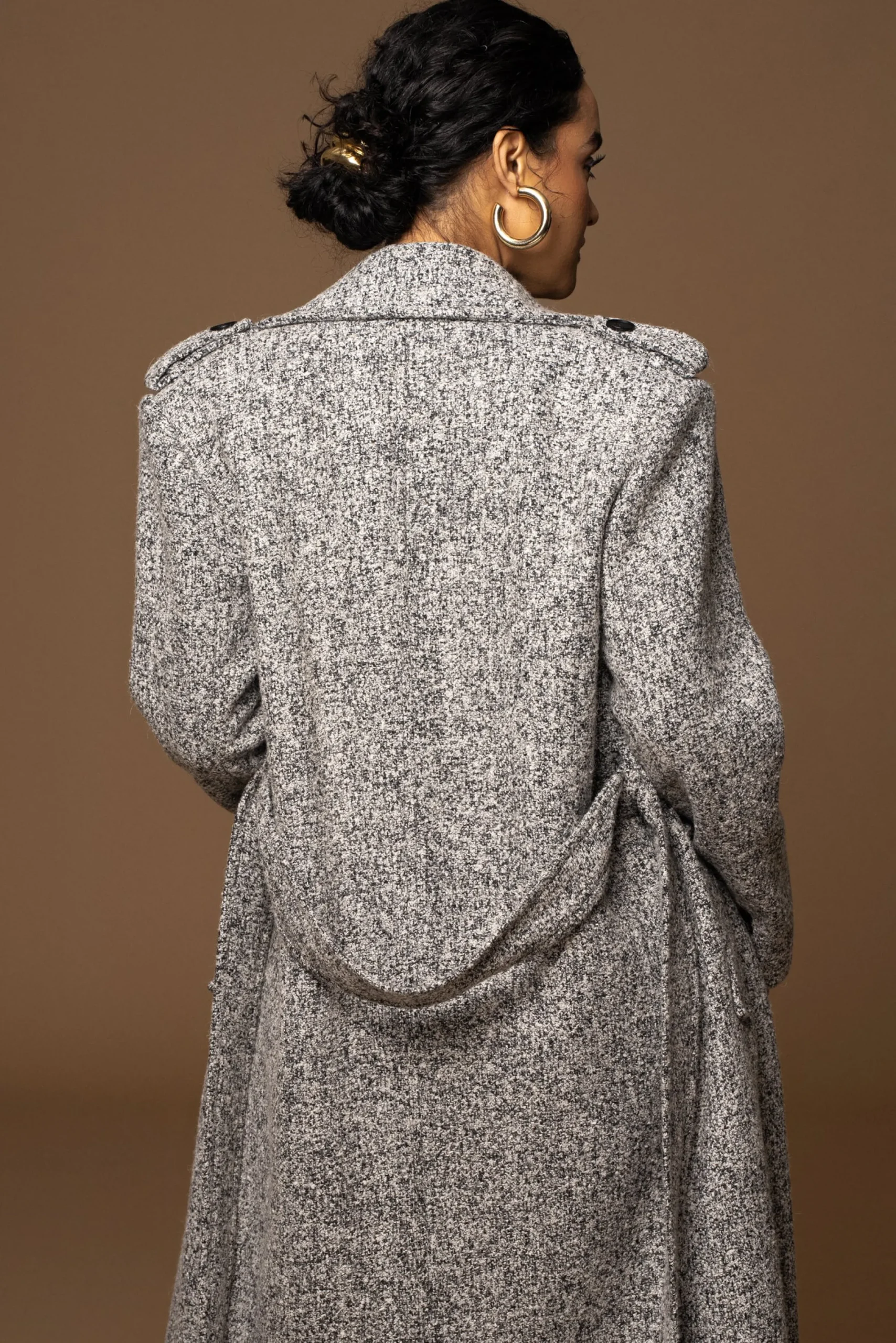 JLUXLABEL Lt. Grey Savannah Belted Tweed Coat
