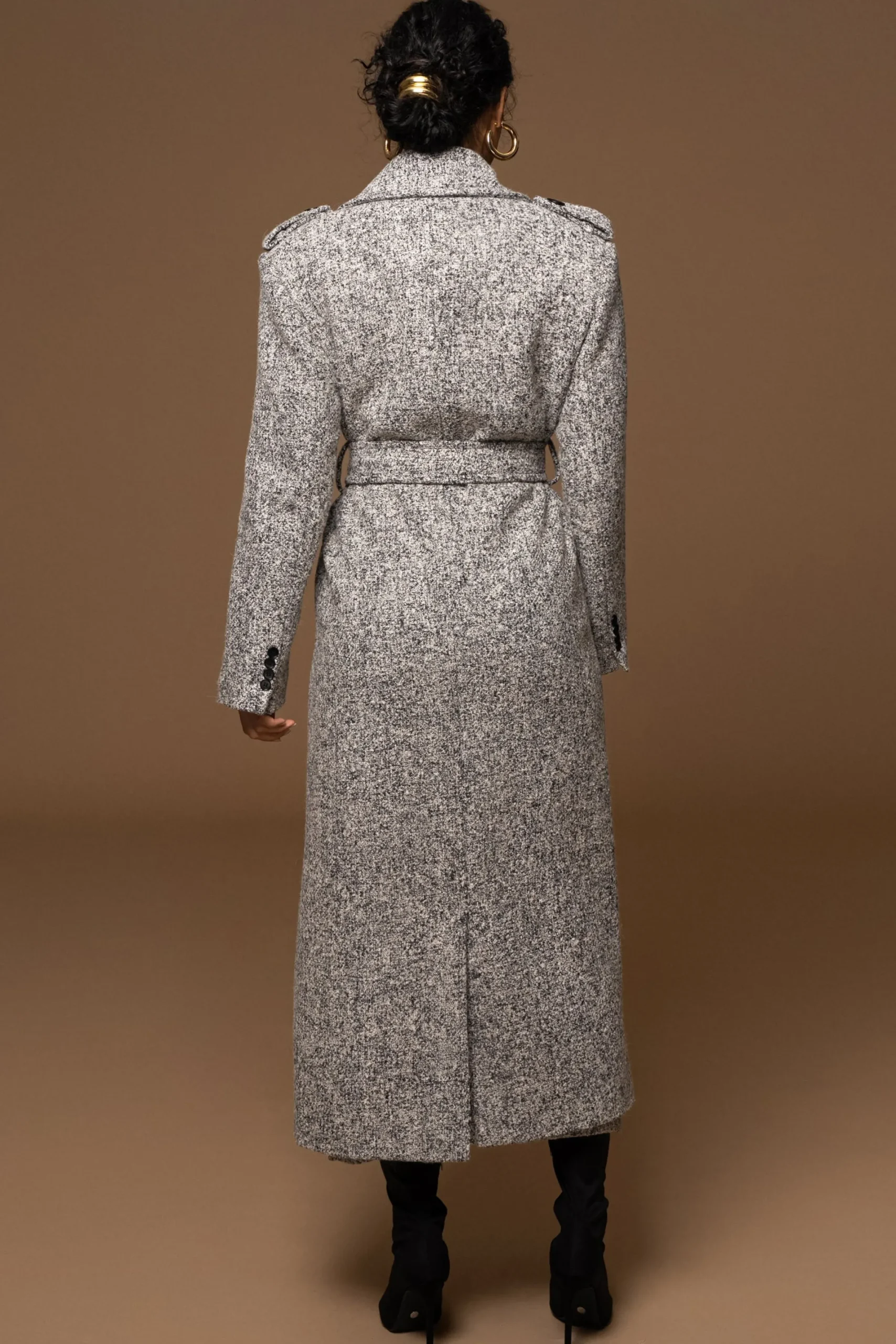 JLUXLABEL Lt. Grey Savannah Belted Tweed Coat